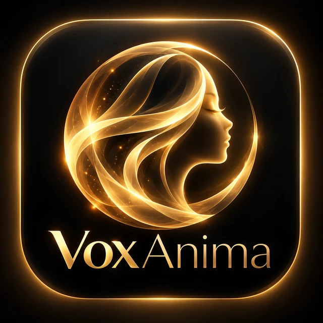 VoxAnima logo: a woman’s profile in flowing golden light