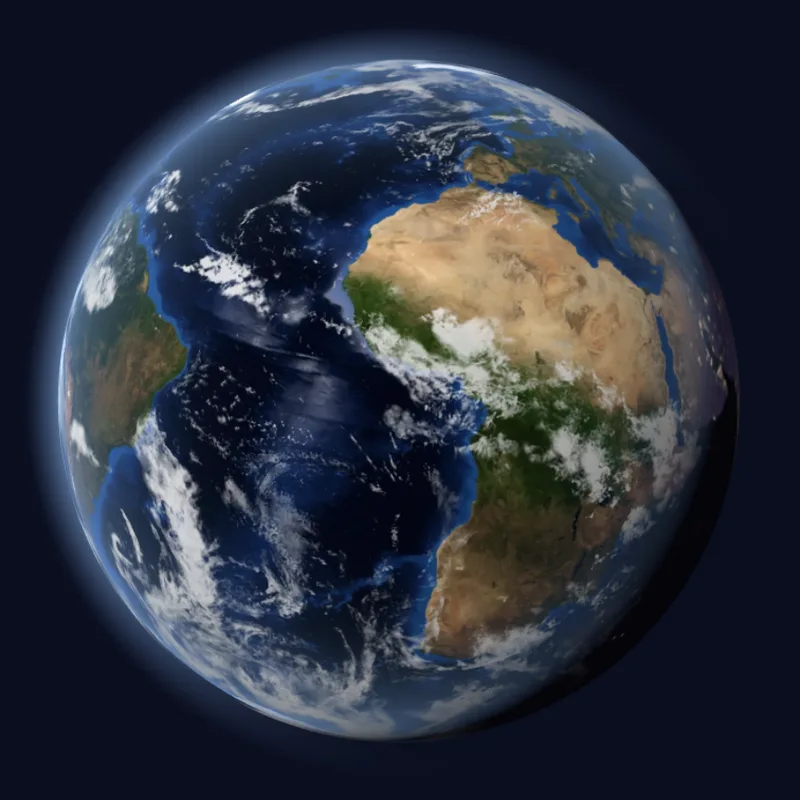 The Earth seen from space, turning slowly, with continents, oceans and clouds